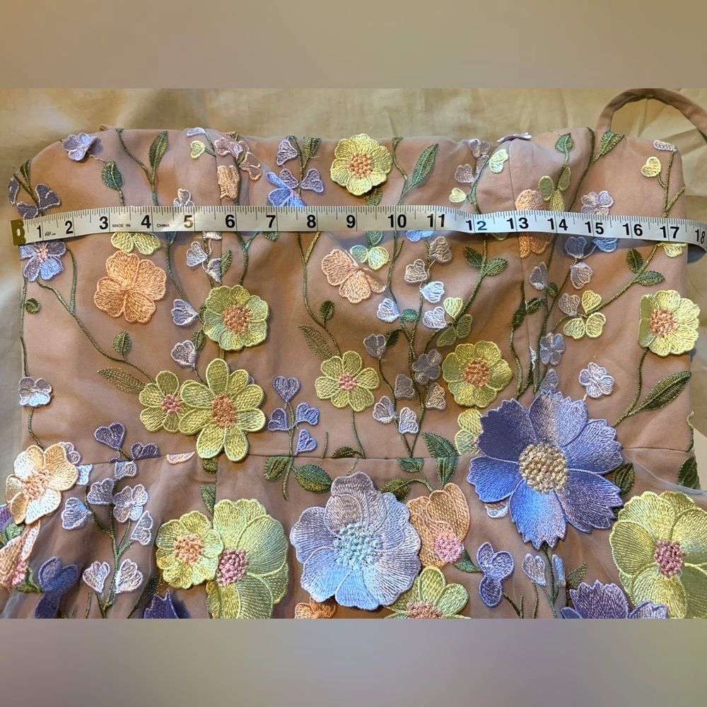 Helsi Hilma 3D Floral Appliqué Mesh Mini Dress Pastel Pink Lavender Nude Large - Picture 12 of 15